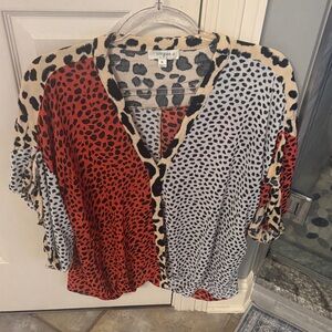 Umgee Red and Black Leopard Print Blouse